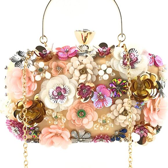 Women Clutches Flower Evening Handbag Chain Strap Shoulder Bag - Picture 6 of 6